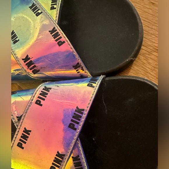Women’s Victorias Secret PINK Holographic Slides Size 7-8 - Picture 2 of 4